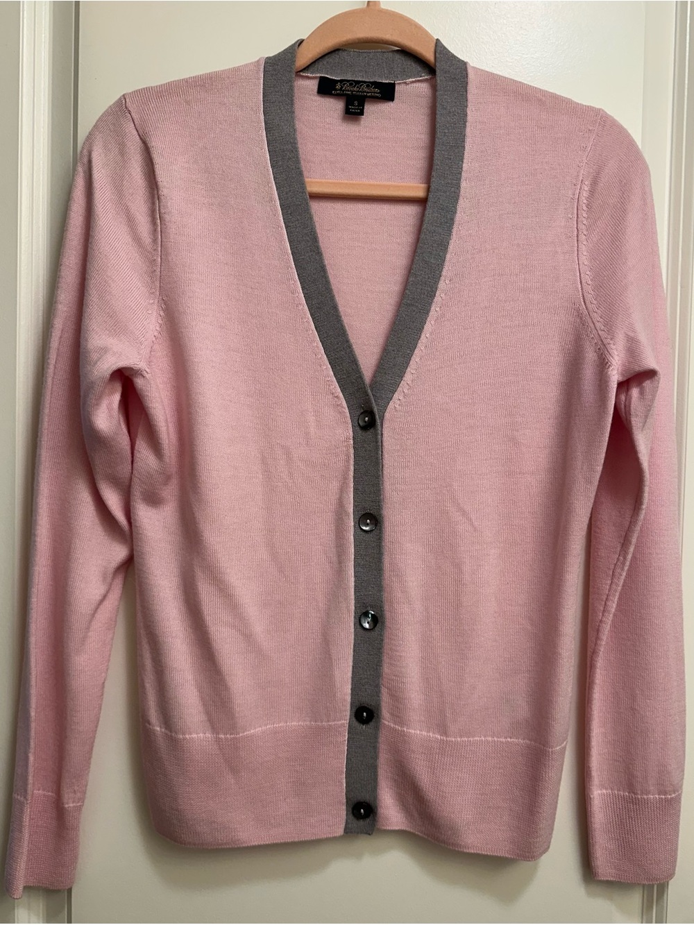 Brooks Brothers Italian Merino Cardigan Pink with Gray Trim